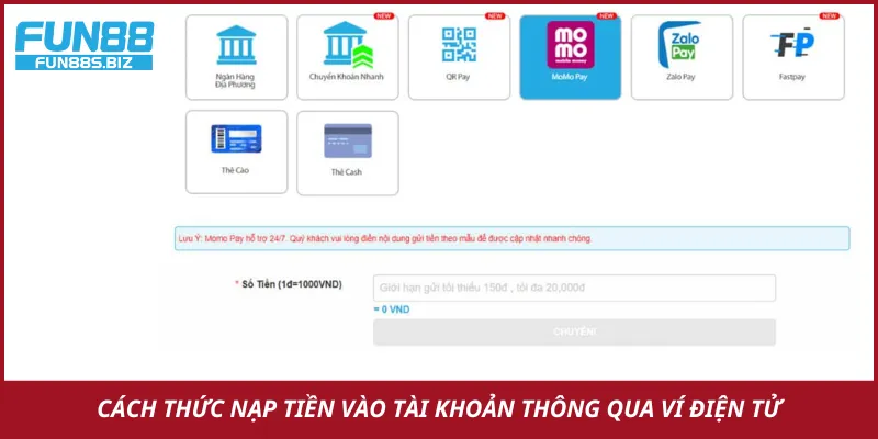 Cách thức nạp tiền nhanh chóng bằng ví điện tử