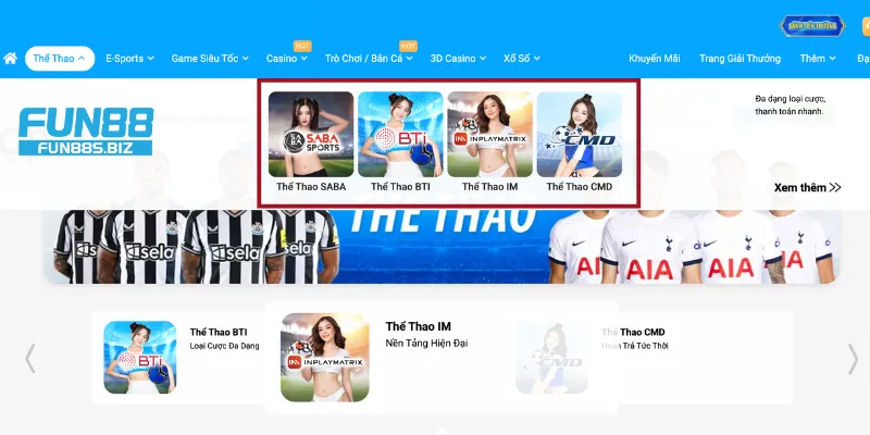 Chọn sảnh cược thể thao Fun88